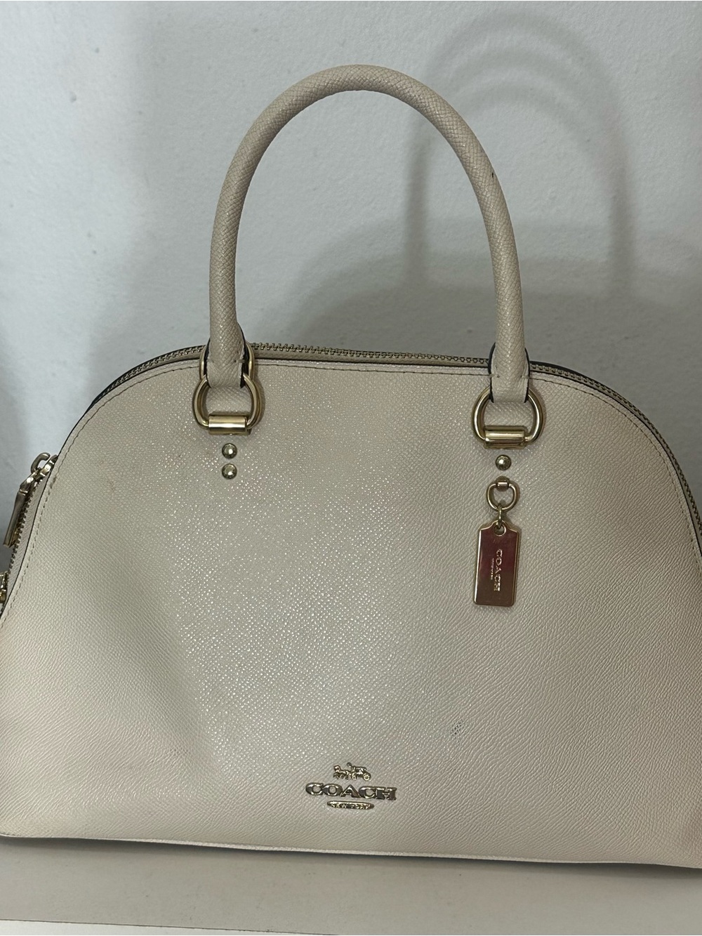 Coach Cream Pebbled Dome Satchel with Gold Hardware